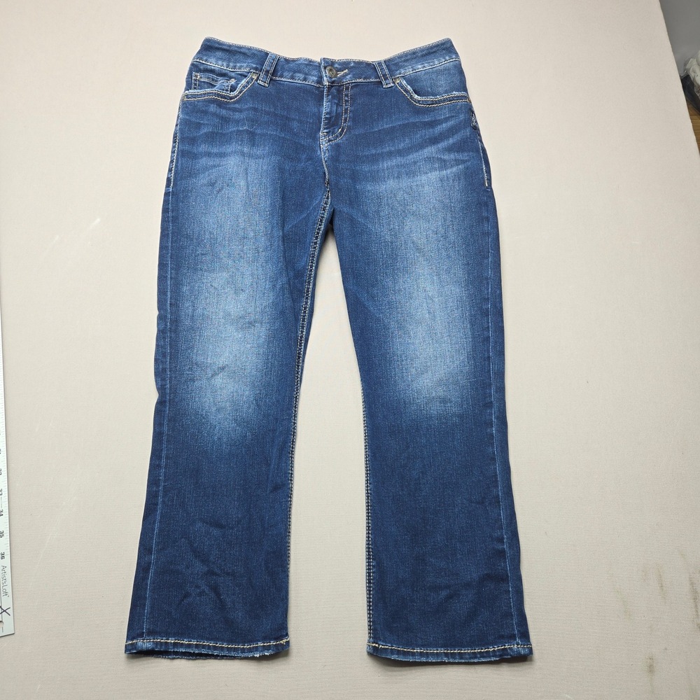 Silver Jeans Co Elyse Capri Mid Rise Curvy Dark Wash Denim Blue Womens W31 L22.5